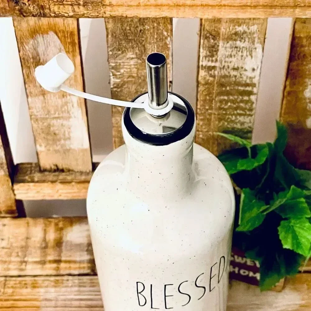 NWT Gorgeous Off White BLESSED oil or Vinegar Tall Big Off white Speckled Bottle